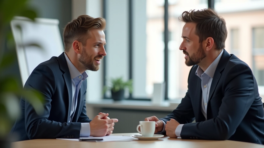 Twee professionals in gesprek, feedback geven, constructieve discussie, open houding